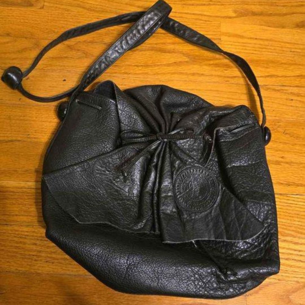 Black Leather Carlos Falchi Buffalo Shoulder Purse